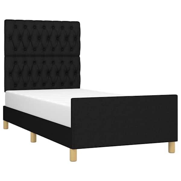 Voodiraam peatsiga, must, 90 × 200 cm, kangas — mudel 3125270