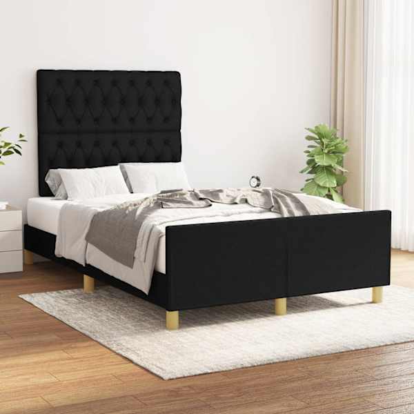 Voodiraam peatsiga, must, 120 × 200 cm, kangas — mudel 3125286