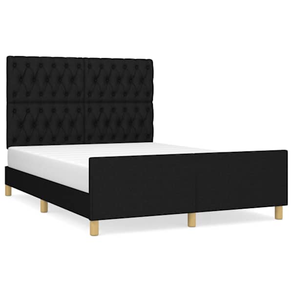 Voodiraam peatsiga, must, 140 × 200 cm, kangas — mudel 3125302