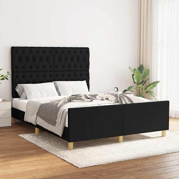 Voodiraam peatsiga, must, 140 × 200 cm, kangas — mudel 3125302