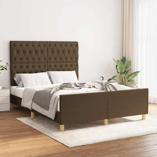 Voodiraam peatsiga, tumepruun, 140 × 200 cm, kangas — mudel 3125303