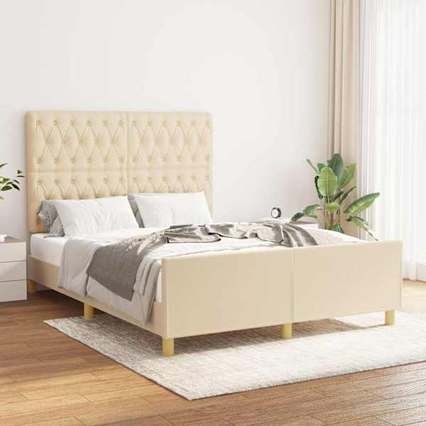 Voodiraam peatsiga, kreemjasvalge, 140 × 200 cm, kangas — mudel 3125305