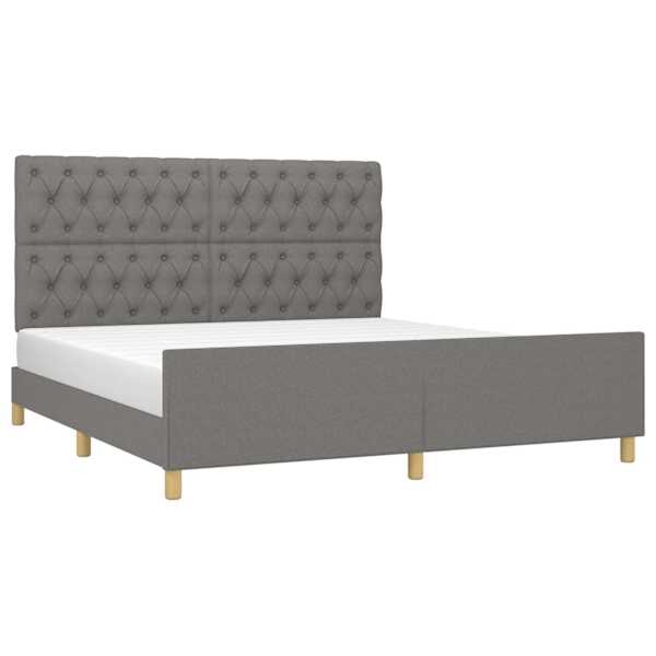 Voodiraam peatsiga, tumehall, 160 × 200 cm, kangas — mudel 3125309
