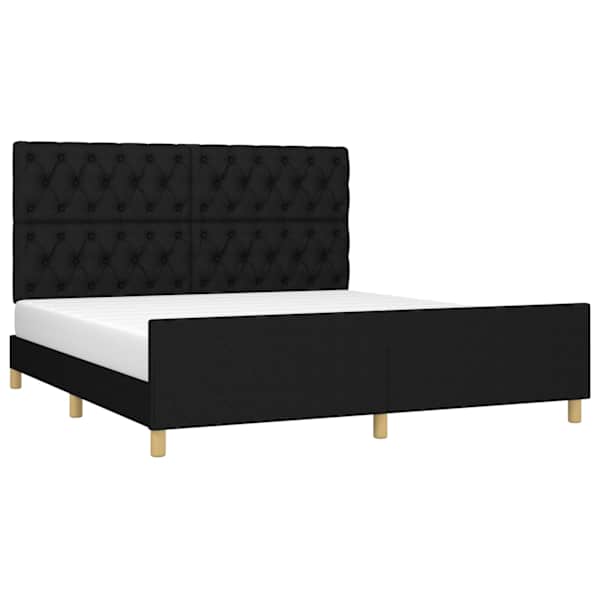 Voodiraam peatsiga, must, 160 × 200 cm, kangas — mudel 3125310