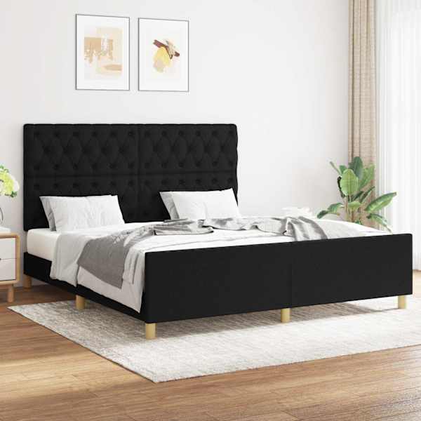 Voodiraam peatsiga, must, 160 × 200 cm, kangas — mudel 3125310