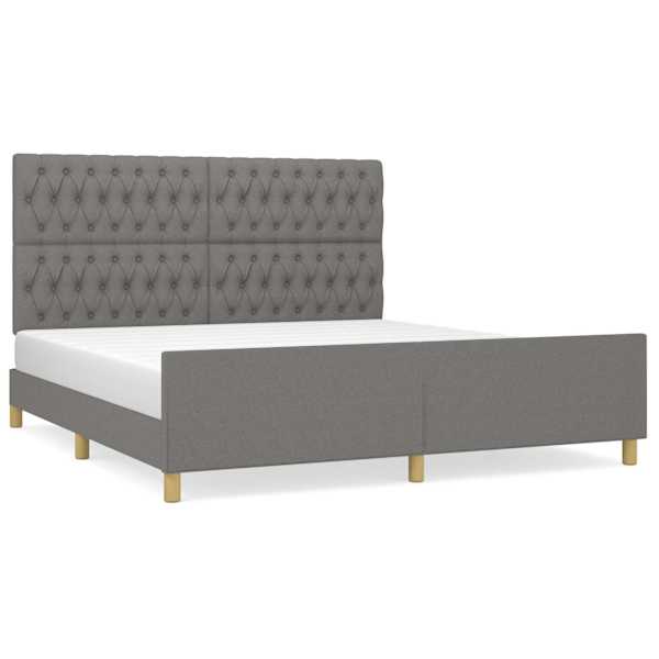 Voodiraam peatsiga, tumehall, 180 × 200 cm, kangas — mudel 3125317