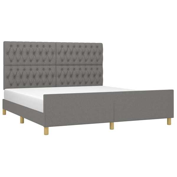 Voodiraam peatsiga, tumehall, 180 × 200 cm, kangas — mudel 3125317