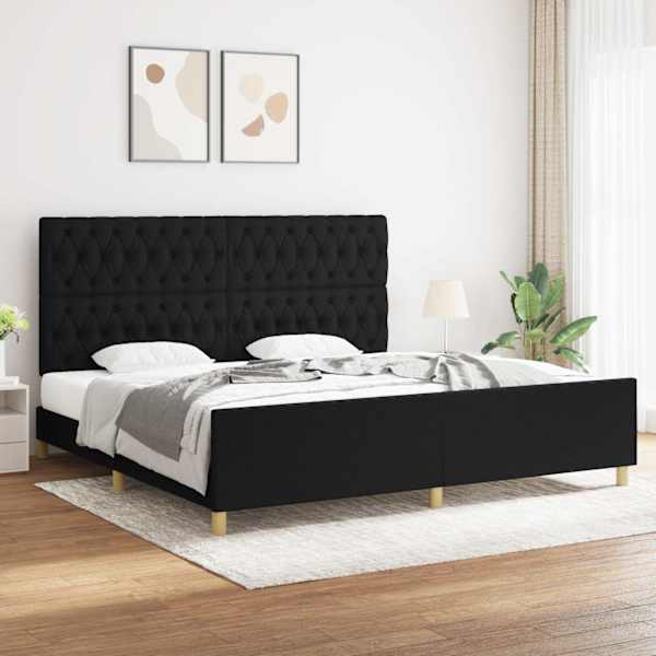 Voodiraam peatsiga, must, 200 × 200 cm, kangas — mudel 3125326