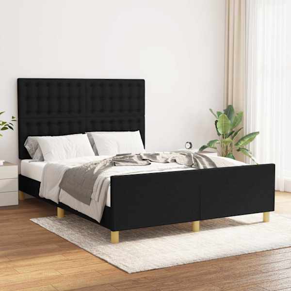 Voodiraam peatsiga, must, 140 × 190 cm, kangas — mudel 3125375