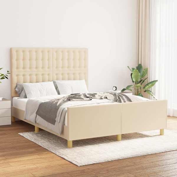 Voodiraam peatsiga, kreemjasvalge, 140 × 200 cm, kangas — mudel 3125386