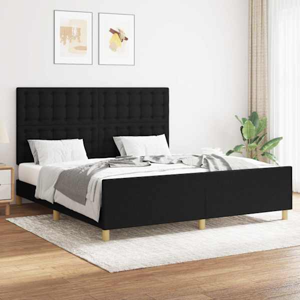 Voodiraam peatsiga, must, 160 × 200 cm, kangas — mudel 3125391