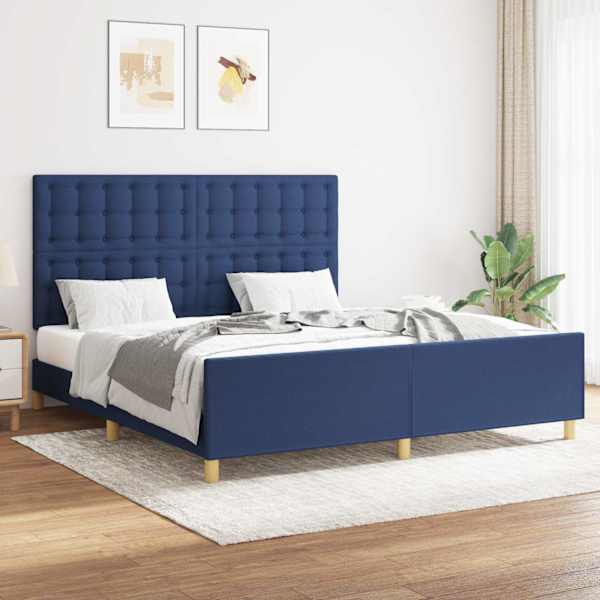 Voodiraam peatsiga, sinine, 160 × 200 cm, kangas — mudel 3125395