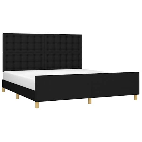 Voodiraam peatsiga, must, 180 × 200 cm, kangas — mudel 3125399