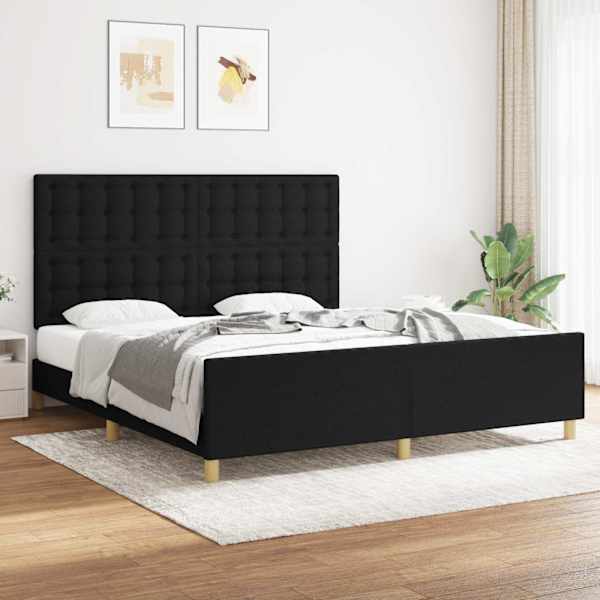 Voodiraam peatsiga, must, 180 × 200 cm, kangas — mudel 3125399