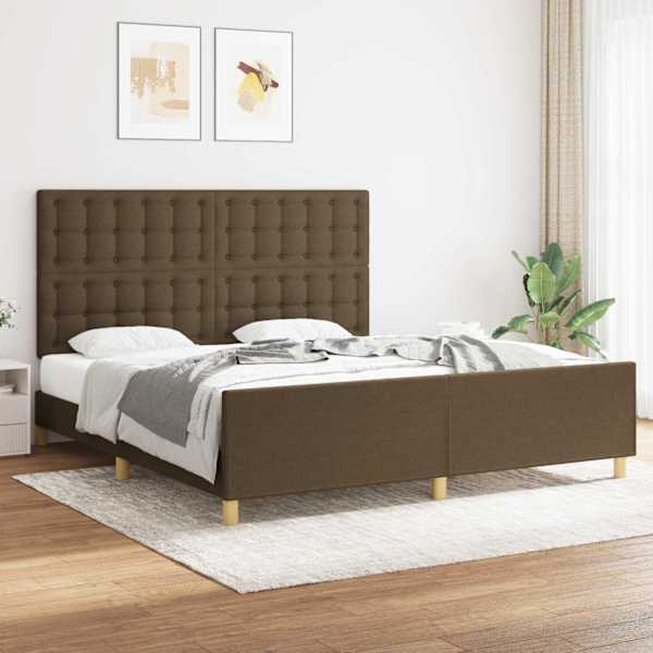 Voodiraam peatsiga, tumepruun, 180 × 200 cm, kangas — mudel 3125400