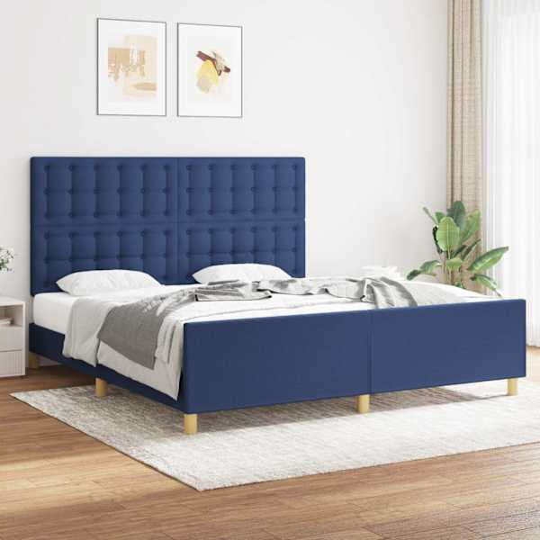 Voodiraam peatsiga, sinine, 180 × 200 cm, kangas — mudel 3125403