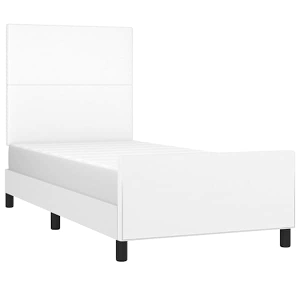 Voodiraam peatsiga, valge, 100 × 200 cm, kunstnahk — mudel 3125434