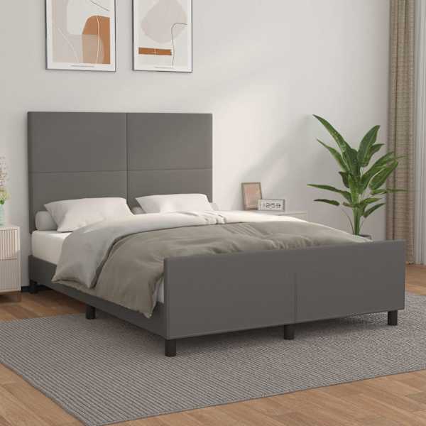 Voodiraam peatsiga, hall, 140 × 200 cm, kunstnahk — mudel 3125455