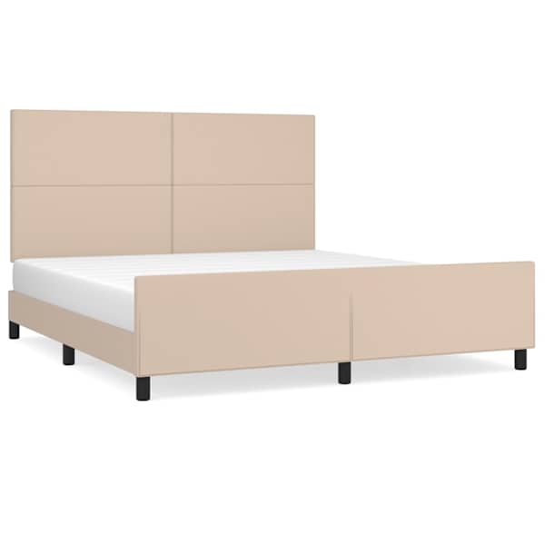 Voodiraam peatsiga, cappuccino, 180 × 200 cm, kunstnahk — mudel 3125468