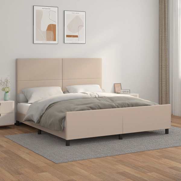 Voodiraam peatsiga, cappuccino, 180 × 200 cm, kunstnahk — mudel 3125468