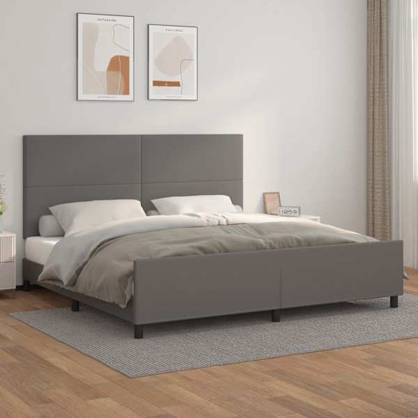 Voodiraam peatsiga, hall, 200 × 200 cm, kunstnahk — mudel 3125473