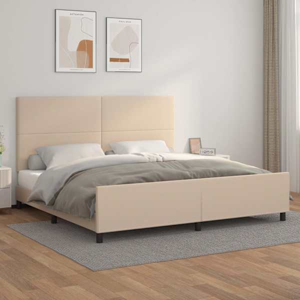 Voodiraam peatsiga, cappuccino, 200 × 200 cm, kunstnahk — mudel 3125474