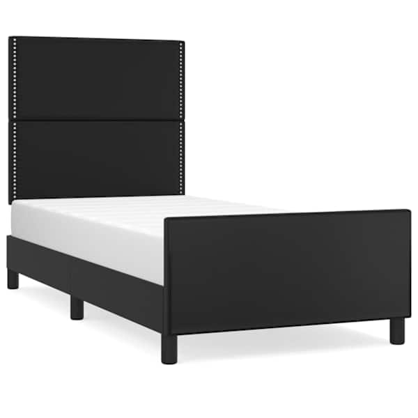 Voodiraam peatsiga, must, 90 × 200 cm, kunstnahk — mudel 3125488