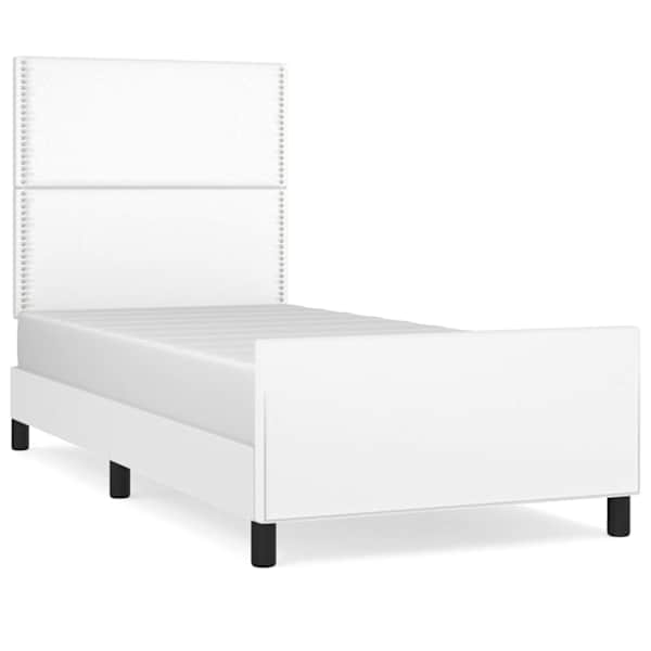 Voodiraam peatsiga, valge, 100 × 200 cm, kunstnahk — mudel 3125495