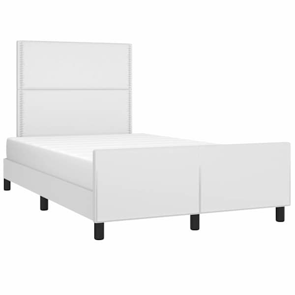 Voodiraam peatsiga, valge, 120 × 200 cm, kunstnahk — mudel 3125501