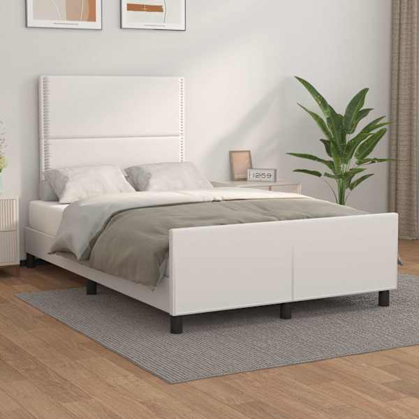 Voodiraam peatsiga, valge, 120 × 200 cm, kunstnahk — mudel 3125501