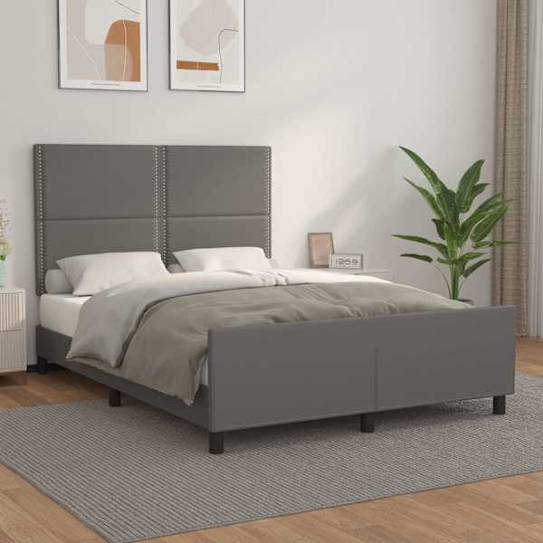 Voodiraam peatsiga, hall, 140 × 200 cm, kunstnahk — mudel 3125516