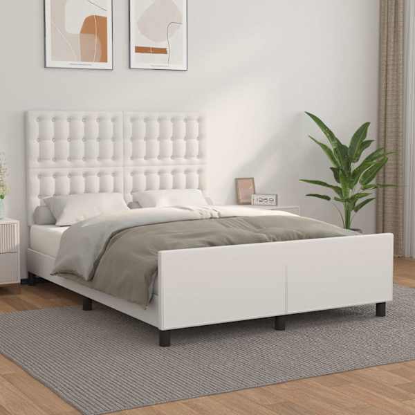 Voodiraam peatsiga, valge, 140 × 190 cm, kunstnahk — mudel 3125568