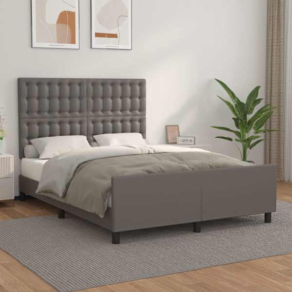 Voodiraam peatsiga, hall, 140 × 200 cm, kunstnahk — mudel 3125577