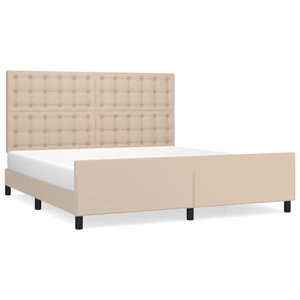 Voodiraam peatsiga, cappuccino, 180 × 200 cm, kunstnahk — mudel 3125590