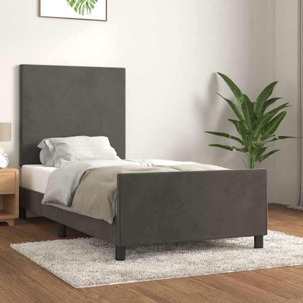 Voodiraam peatsiga, tumehall, 80 × 200 cm, samet
