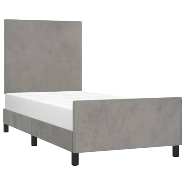 Voodiraam peatsiga, helehall, 90 × 190 cm, samet — mudel 3125605