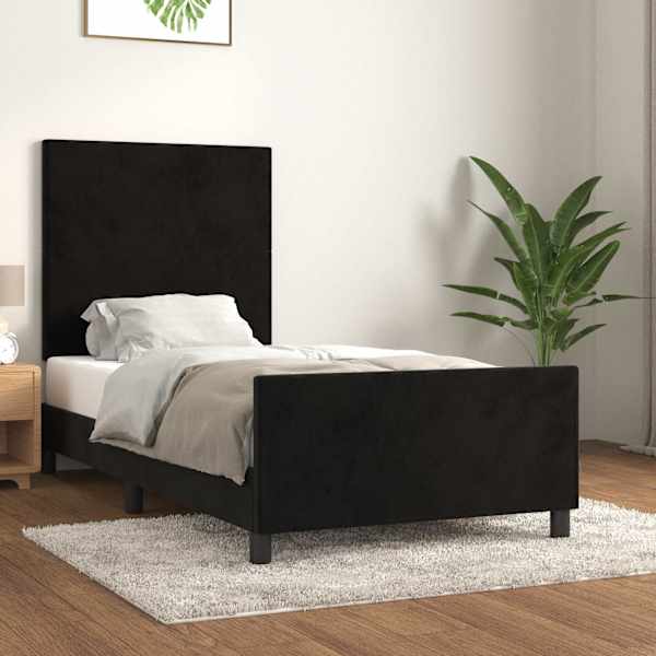 Voodiraam peatsiga, must, 100 × 200 cm, samet — mudel 3125619