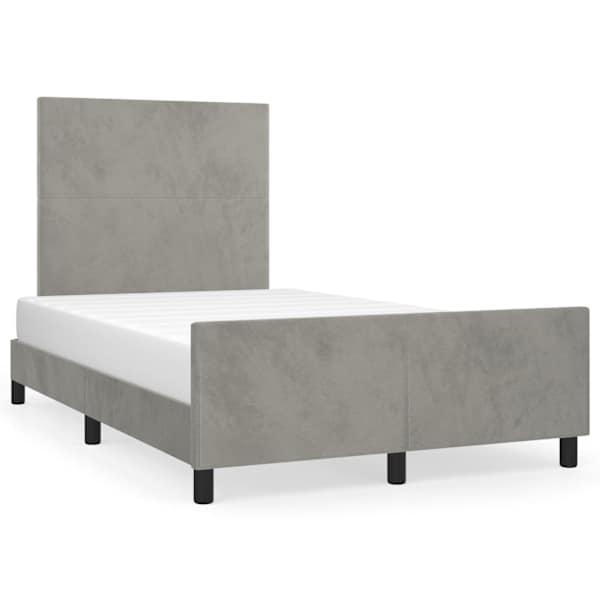 Voodiraam peatsiga, helehall, 120 × 200 cm, samet — mudel 3125623