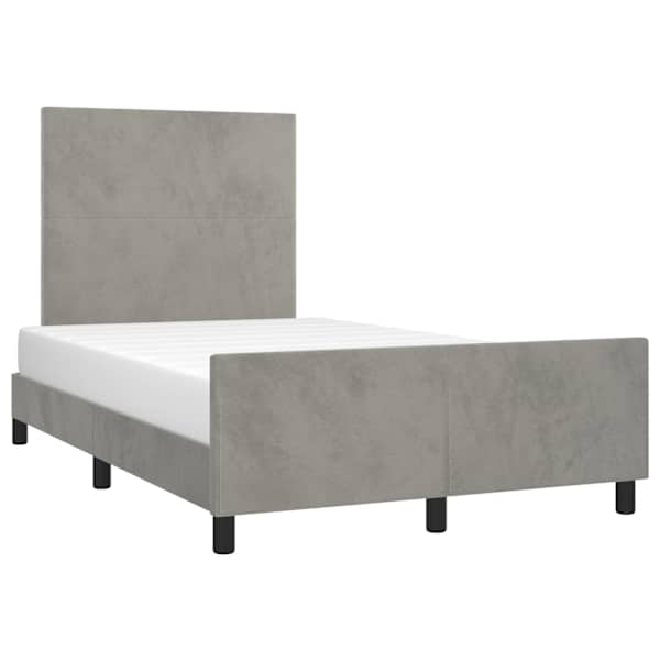 Voodiraam peatsiga, helehall, 120 × 200 cm, samet — mudel 3125623