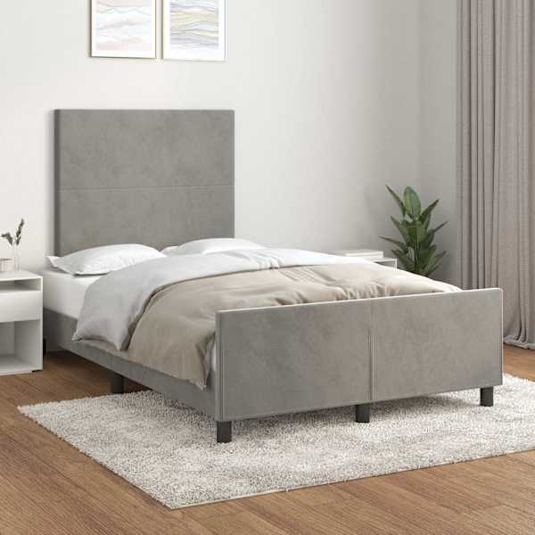 Voodiraam peatsiga, helehall, 120 × 200 cm, samet — mudel 3125623