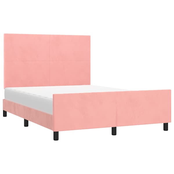 Voodiraam peatsiga, roosa, 140 × 190 cm, samet — mudel 3125634