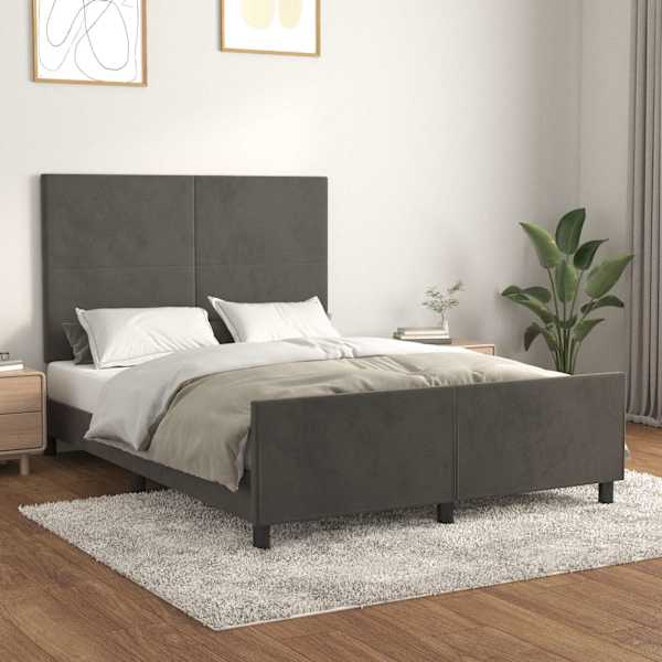 Voodiraam peatsiga, tumehall, 140 × 200 cm, samet — mudel 3125636