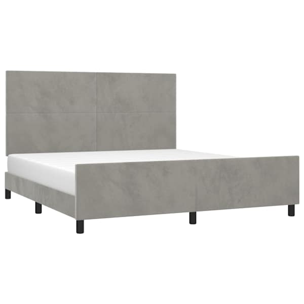 Voodiraam peatsiga, helehall, 160 × 200 cm, samet — mudel 3125641