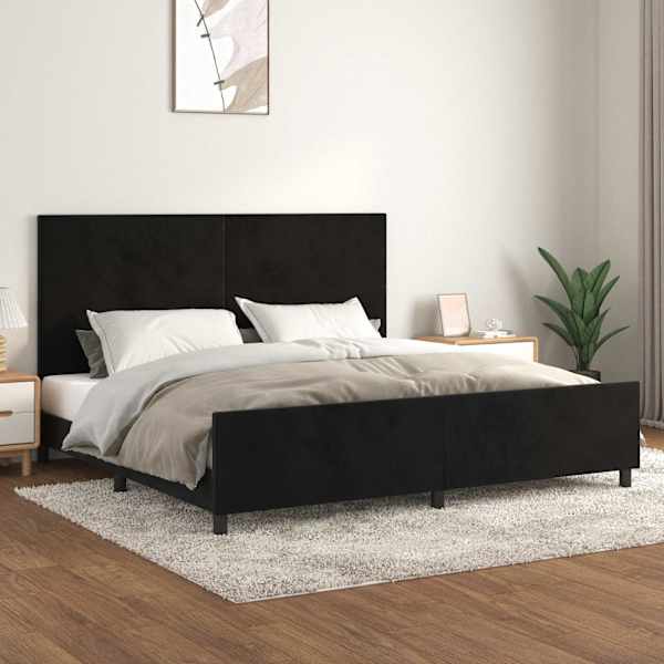 Voodiraam peatsiga, must, 200 × 200 cm, samet — mudel 3125655