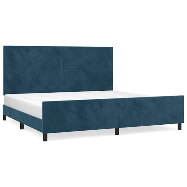 Voodiraam peatsiga, tumesinine, 200 × 200 cm, samet — mudel 3125657