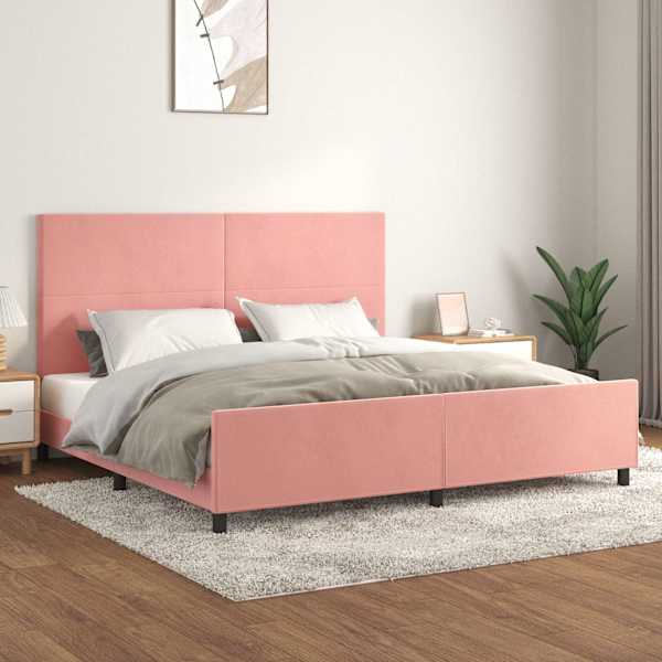 Voodiraam peatsiga, roosa, 200 × 200 cm, samet — mudel 3125658