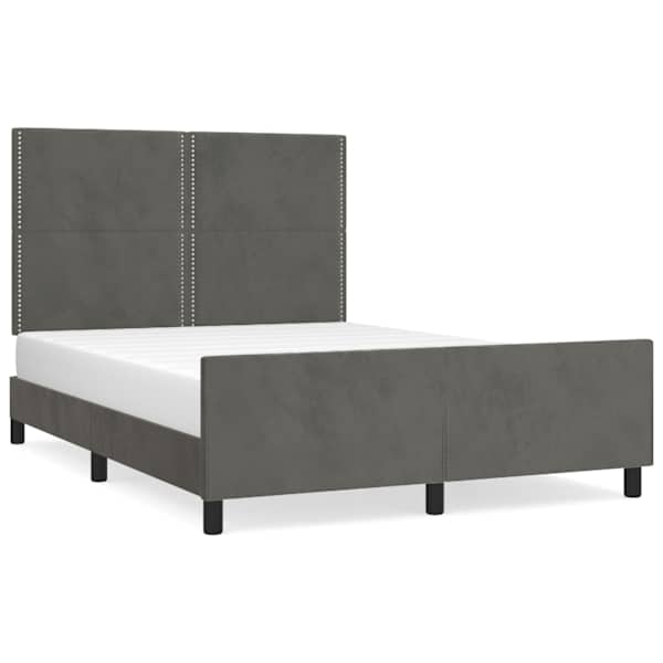 Voodiraam peatsiga, tumehall, 140 × 200 cm, samet — mudel 3125697