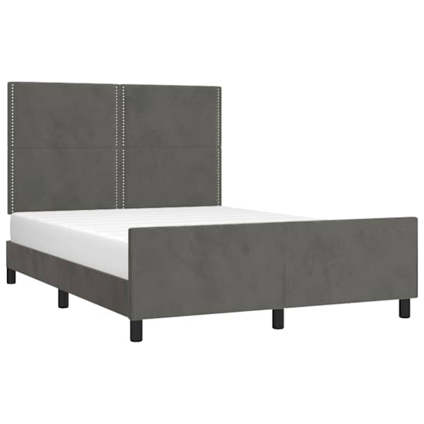 Voodiraam peatsiga, tumehall, 140 × 200 cm, samet — mudel 3125697