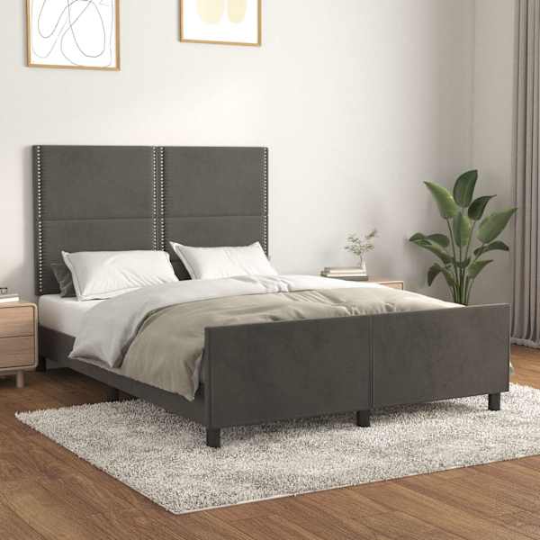 Voodiraam peatsiga, tumehall, 140 × 200 cm, samet — mudel 3125697