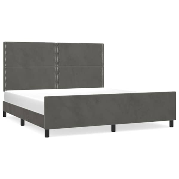 Voodiraam peatsiga, tumehall, 180 × 200 cm, samet — mudel 3125709